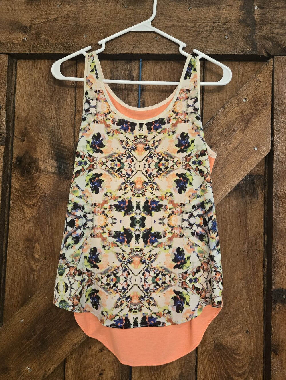 Floral Kaleidoscope Layered Tank Top - Peach
